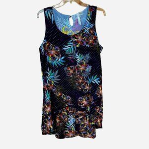 NY Collection Boho Floral Sheer Layer Top L Tropicore Quiet Luxury Vacation Chic
